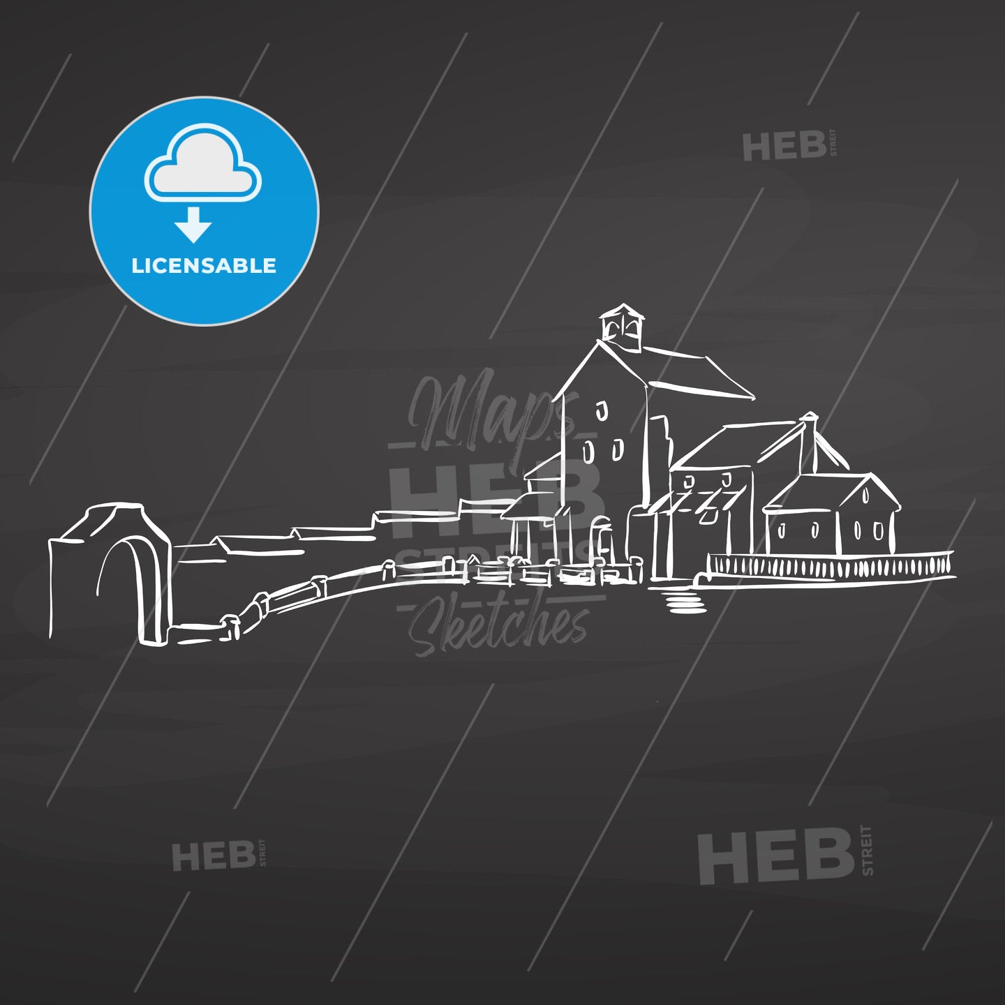 farm house drawing on chalkboard – instant download