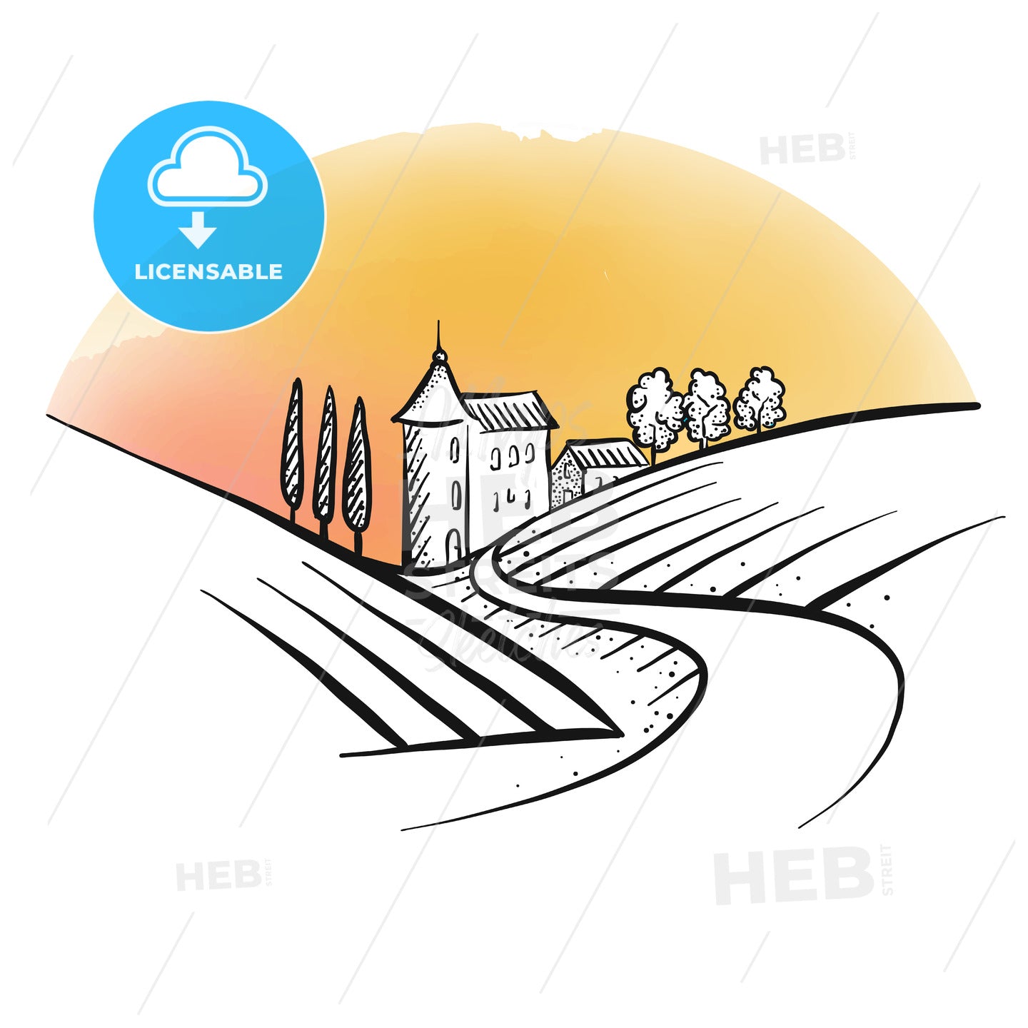 hand drawn farm houses sketch – instant download