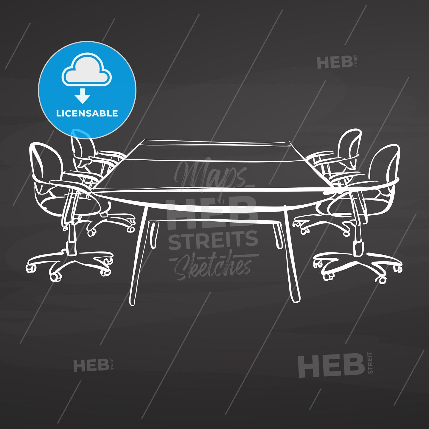meeting desk drawing on chalkboard – instant download