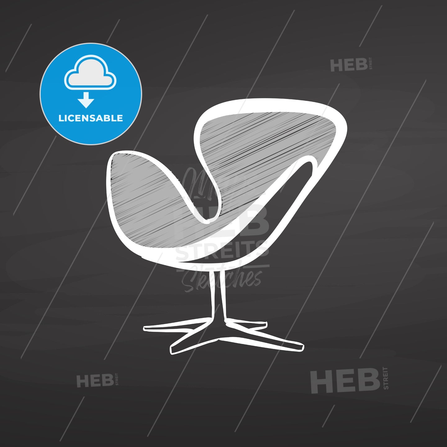 modern chair drawing on chalkboard – instant download