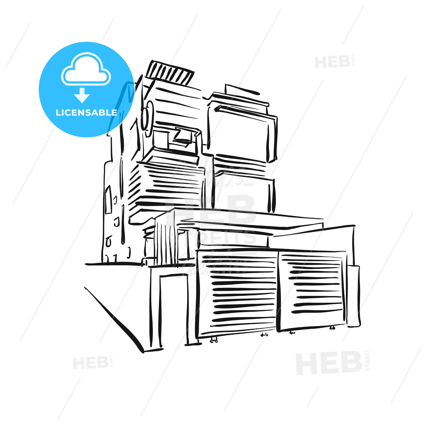 modern townhouse drawing – instant download