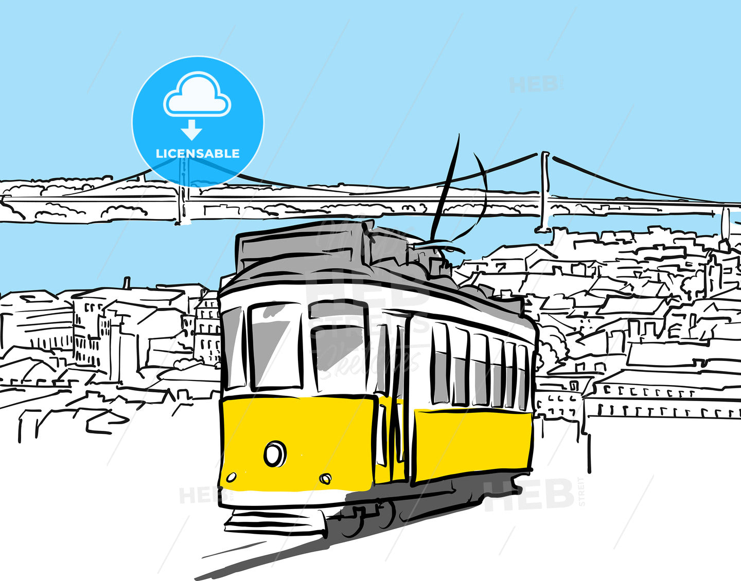 Roofs Of Lisbon With Tram