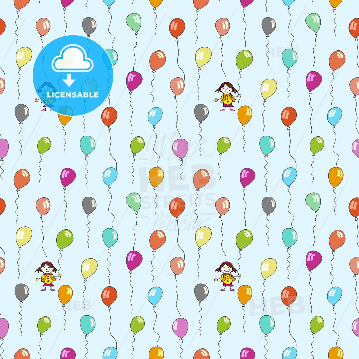 seamless pattern of balloons on light blue – instant download