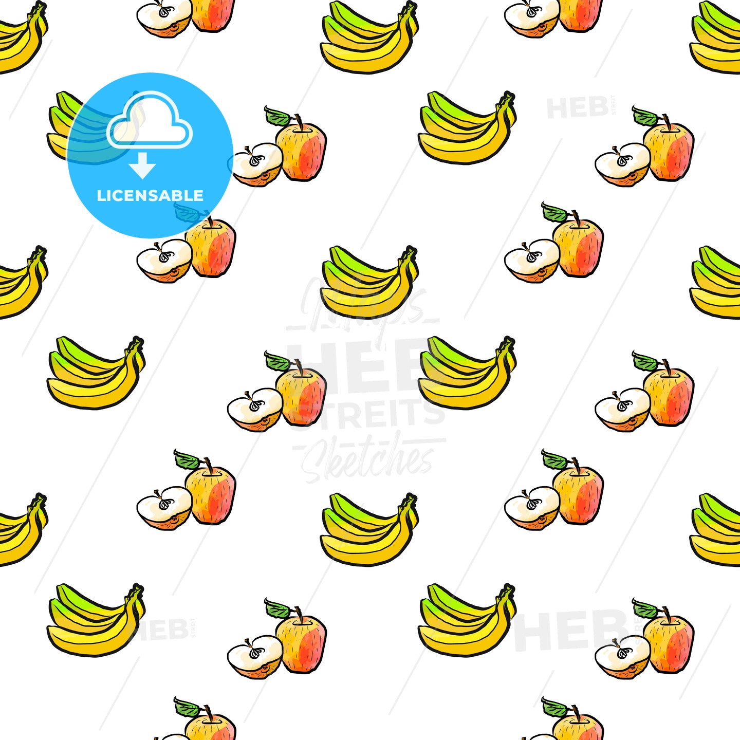 seamless pattern of bananas and apples – instant download