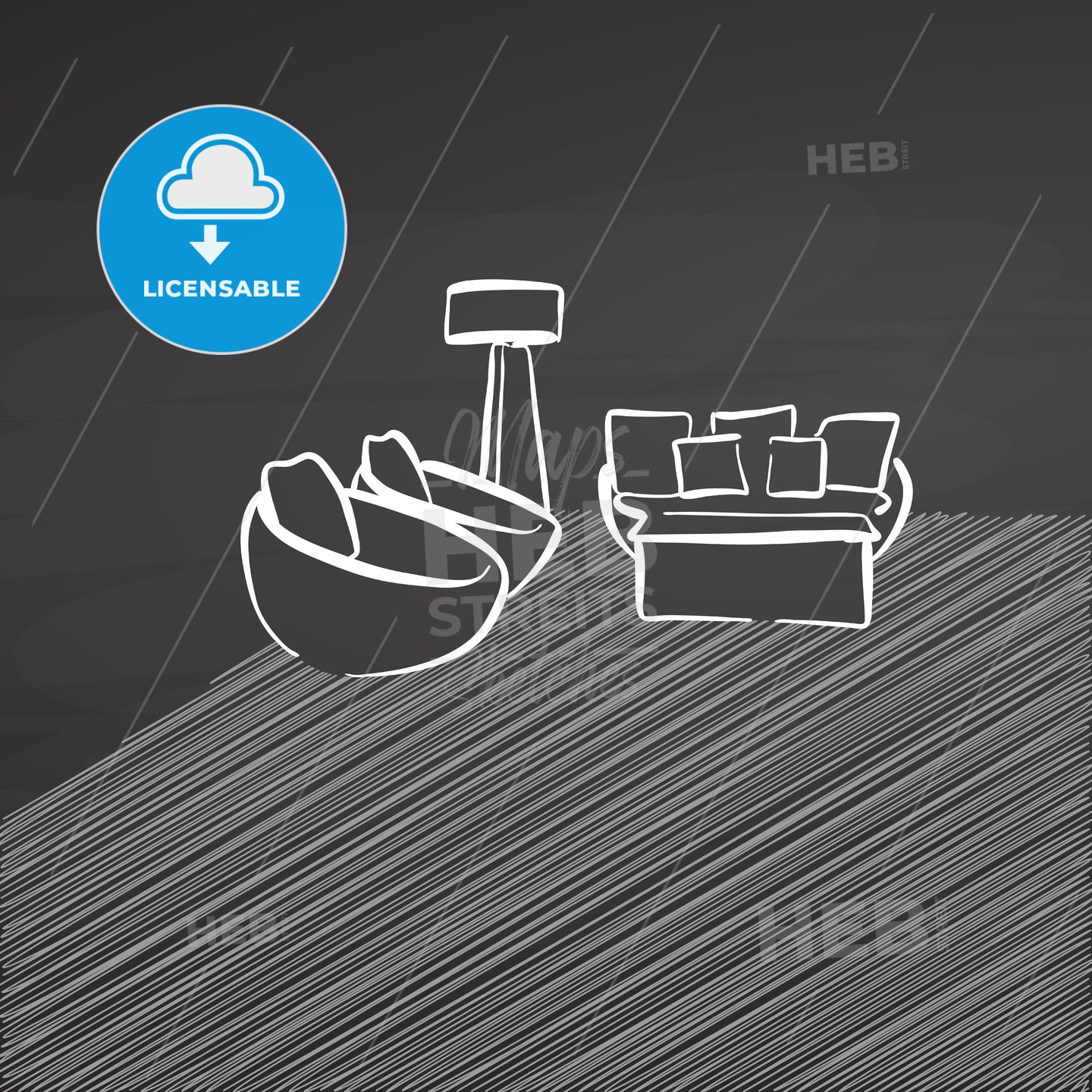 seat corner drawing on chalkboard – instant download