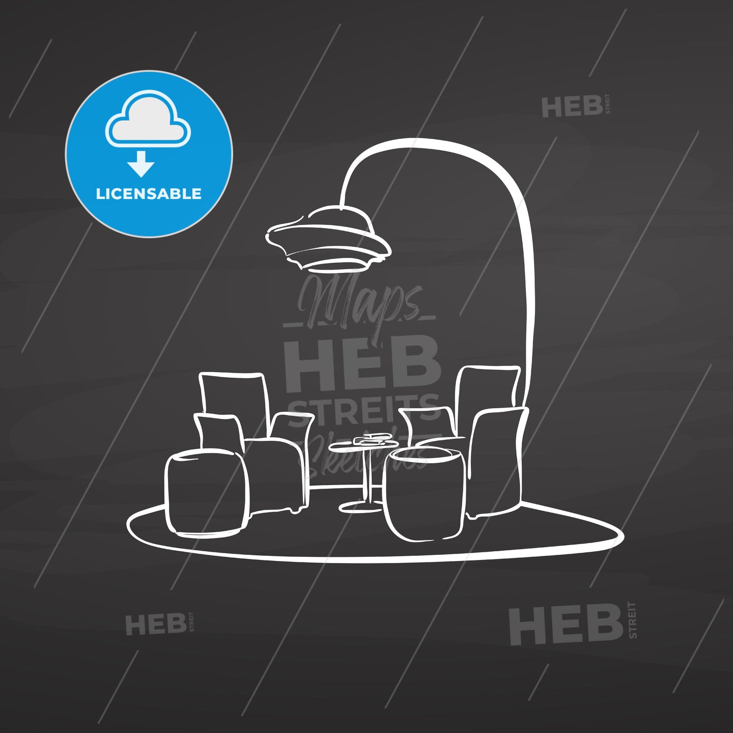 sitting area drawing on chalkboard – instant download