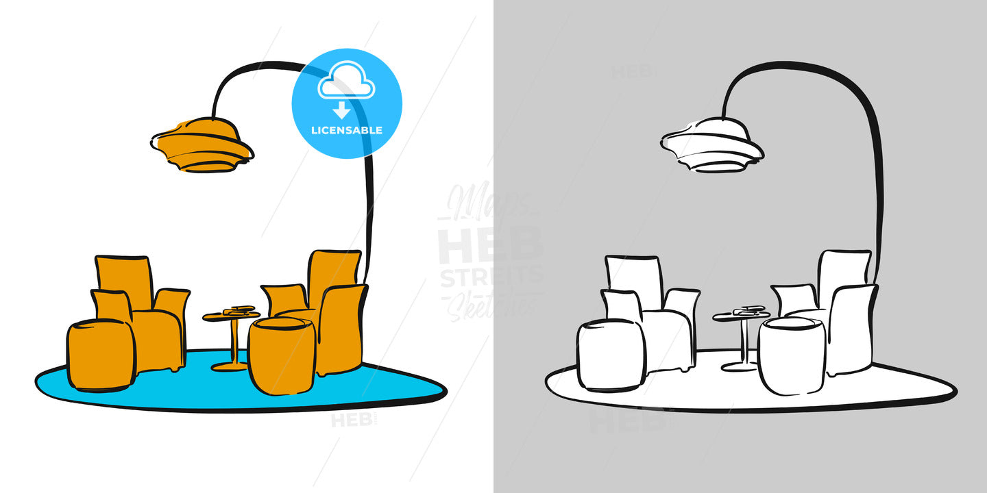 sitting area with lamp drawing – instant download