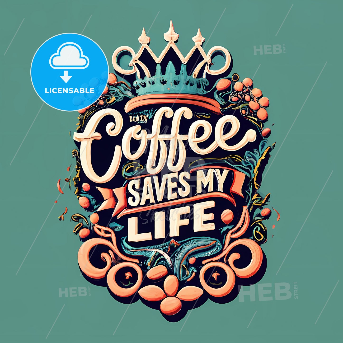 Coffee - A Logo With A Crown And Flowers