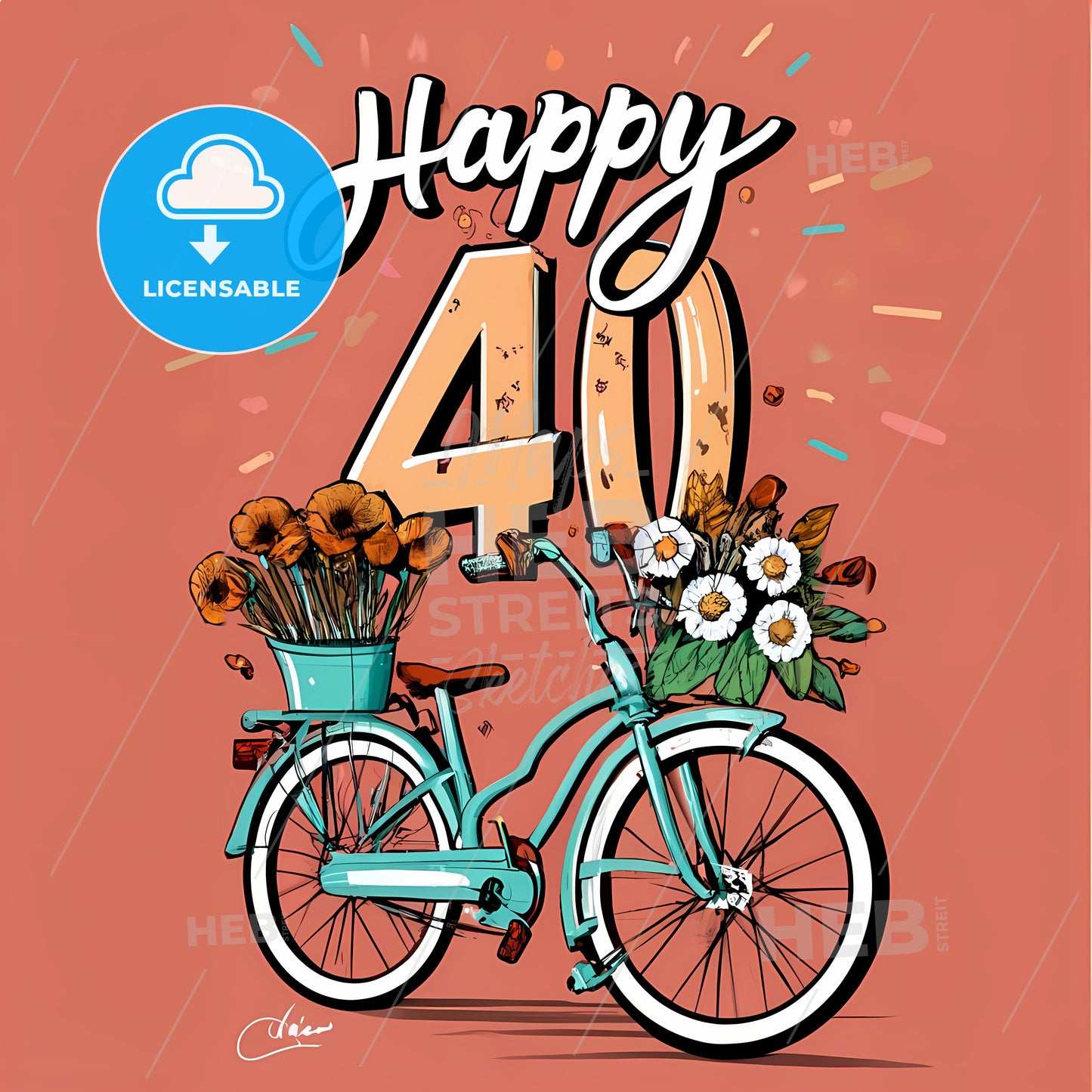 Happy 40Th - A Bicycle With Flowers On It