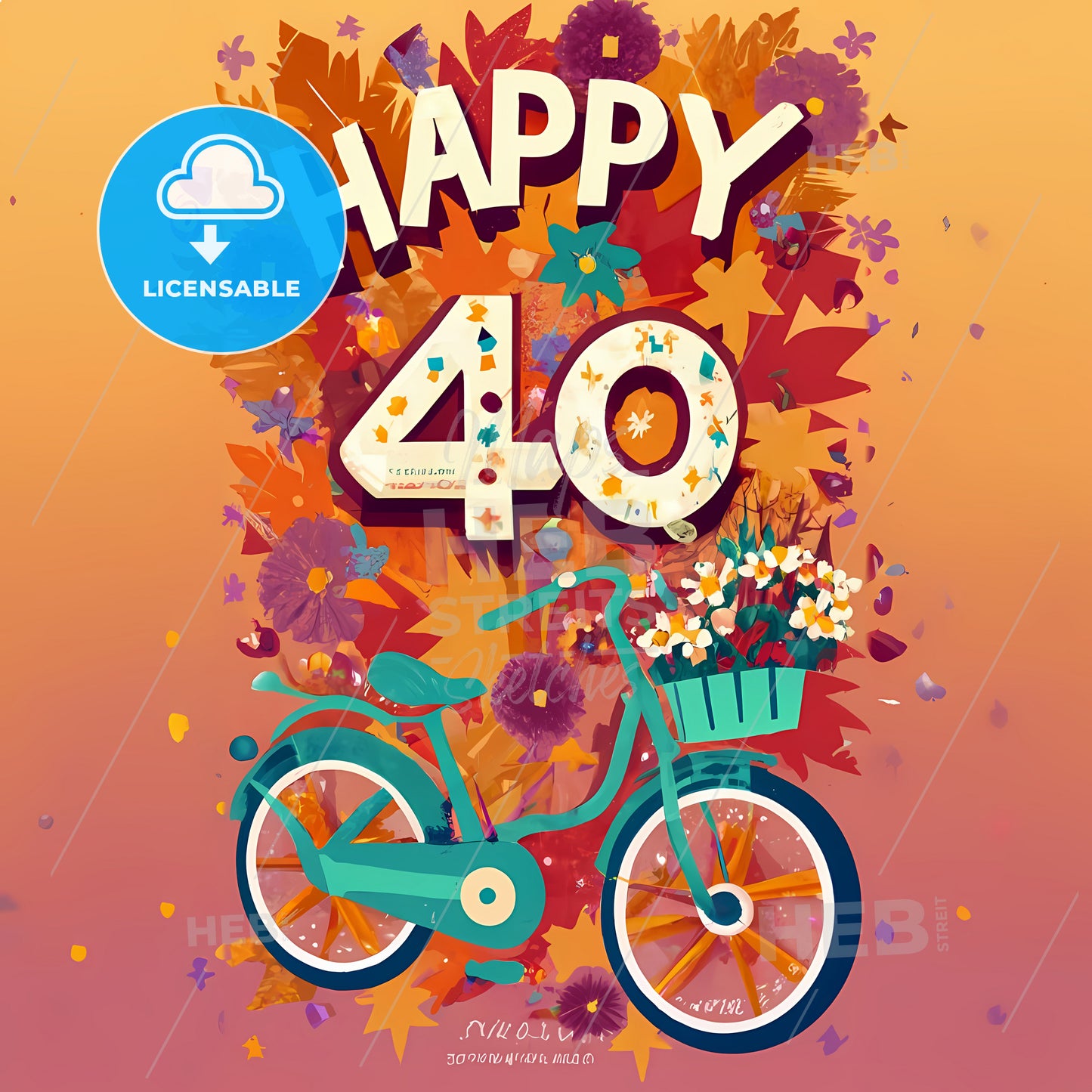 Happy 40Th - A Bicycle With Flowers And Text
