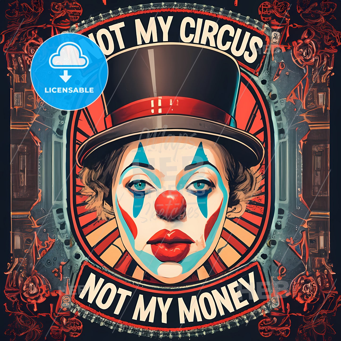Not My Circus, Not My Money - A Clown With A Hat And Red And Blue Paint On It
