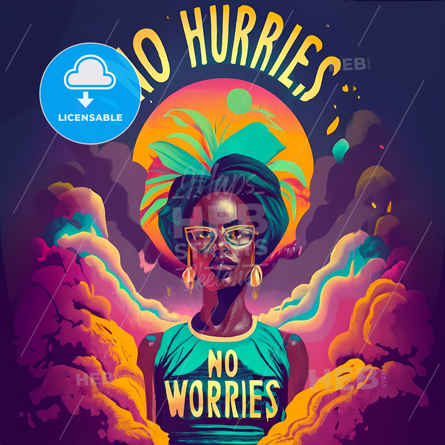 No Worries - A Woman With Glasses And A Blue Shirt