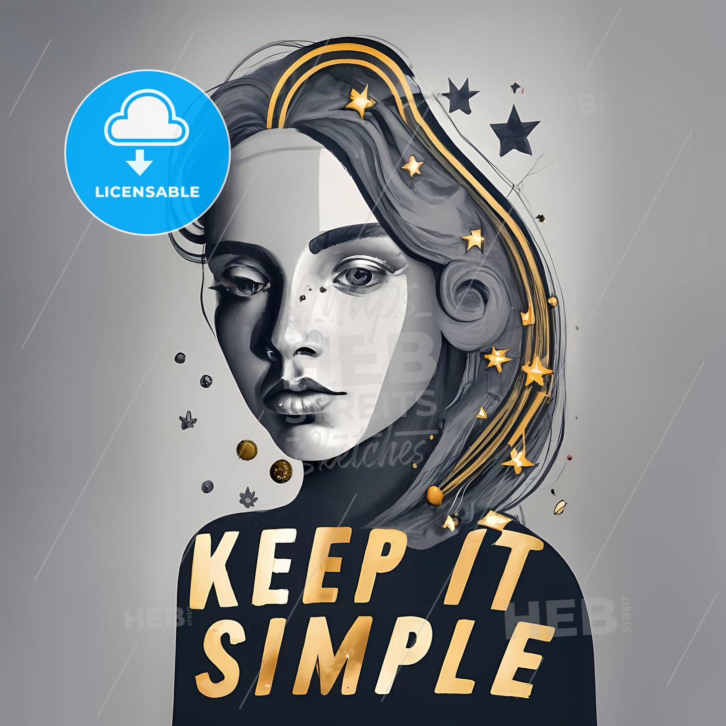 Keep It Simple - A Woman With Long Hair And Stars