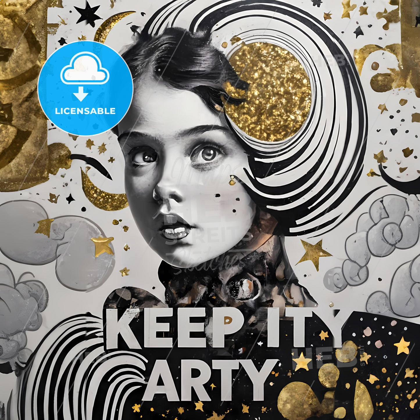 Keep It Arty - A Black And White Picture Of A Girl With Gold And Silver Hair
