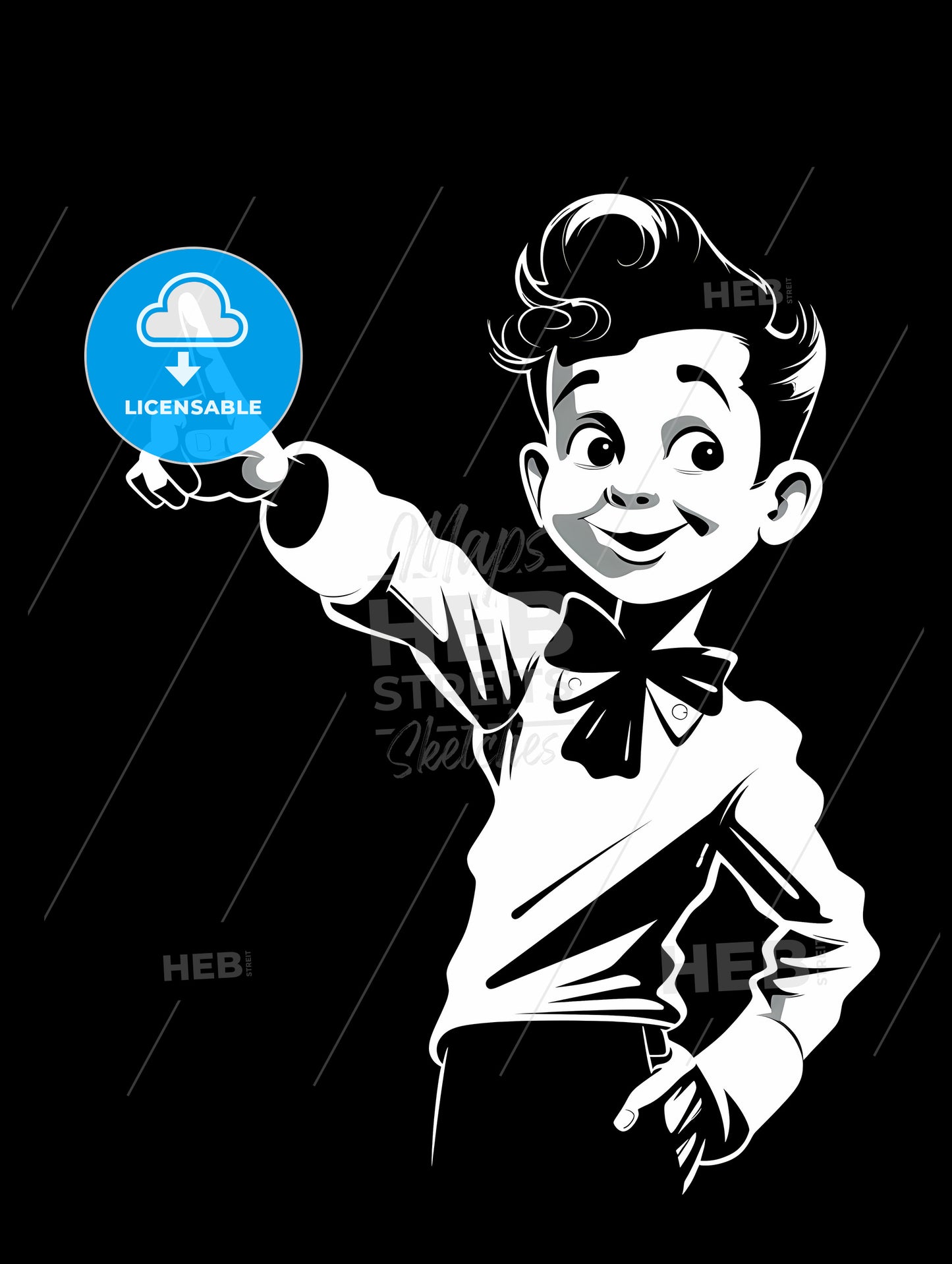 A Cartoon Of A Boy Pointing