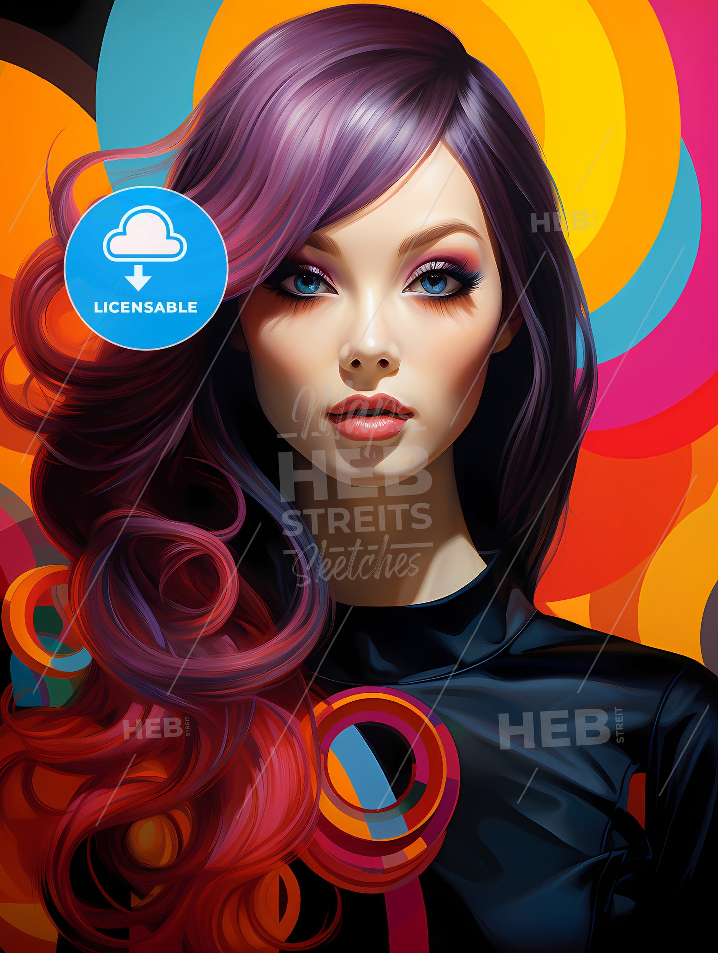 A Woman With Long Hair And Colorful Background