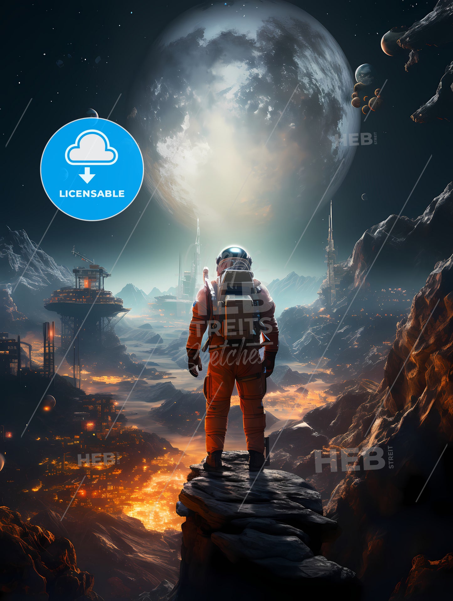 A Astronaut Standing On A Rock Looking At A Planet