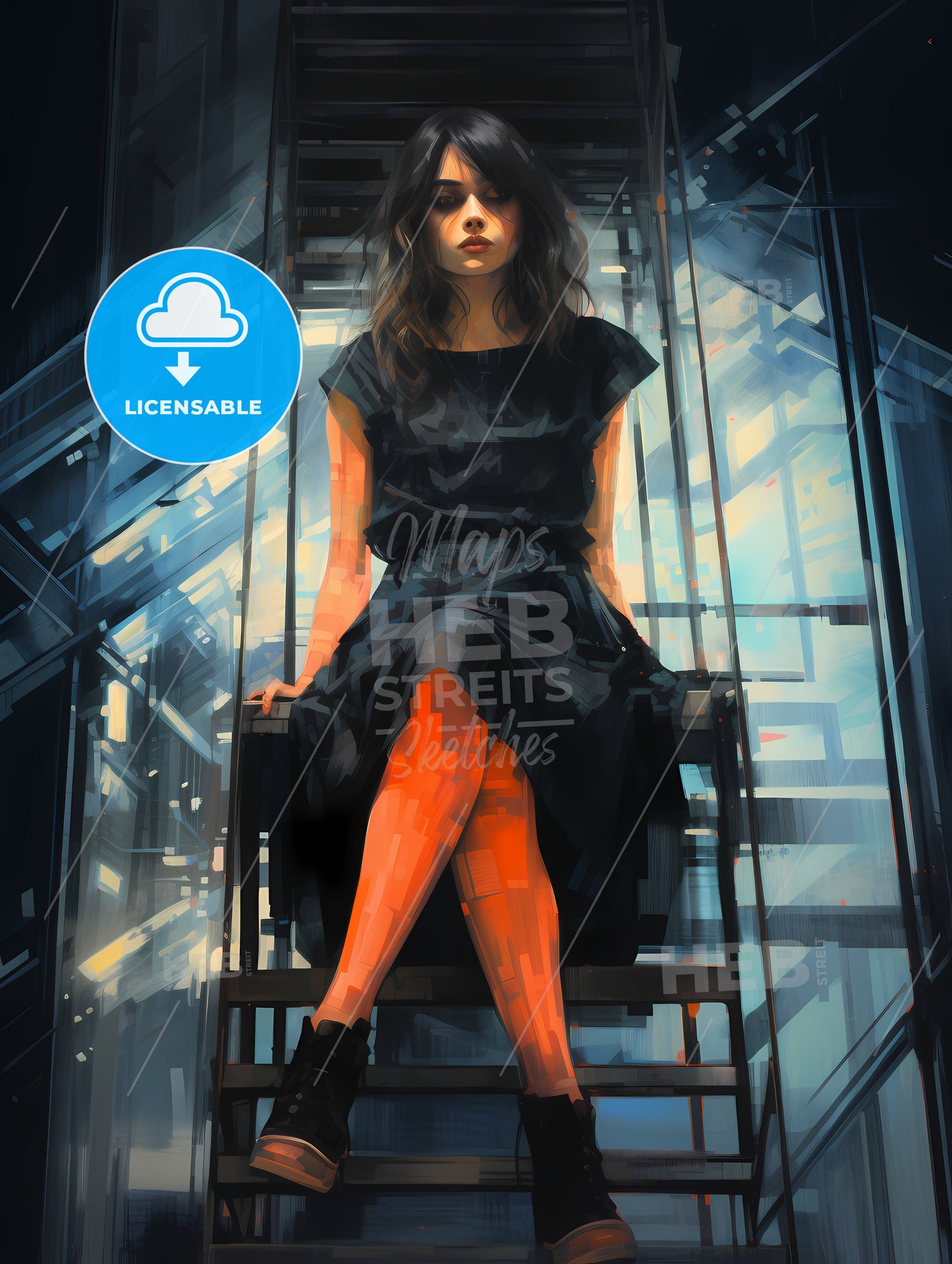 A Woman Sitting On A Ladder