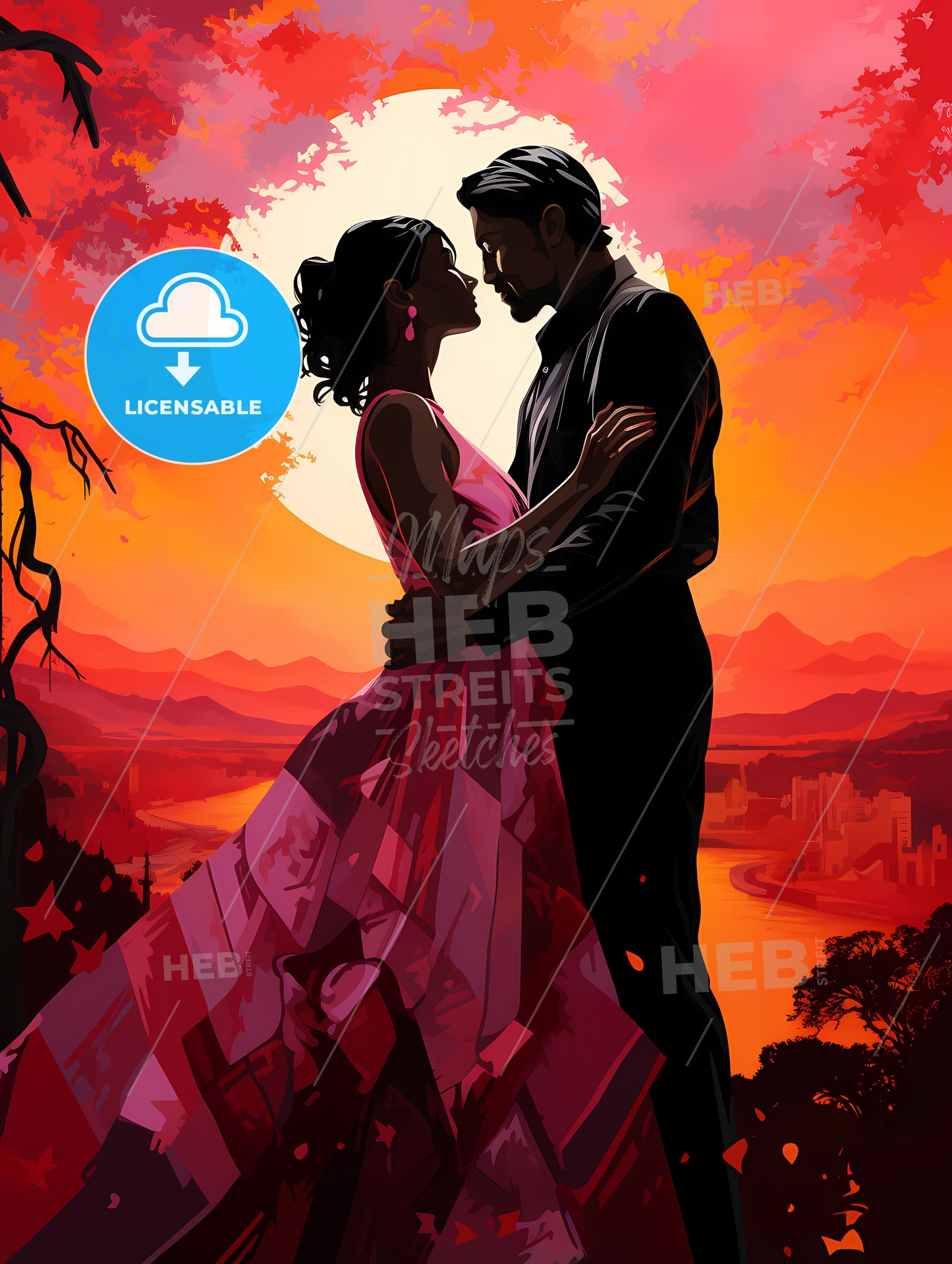 The Offer - A Man And Woman Kissing In Front Of A Sunset