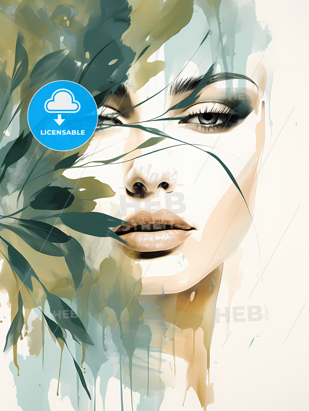 Boho - A Womans Face With Leaves