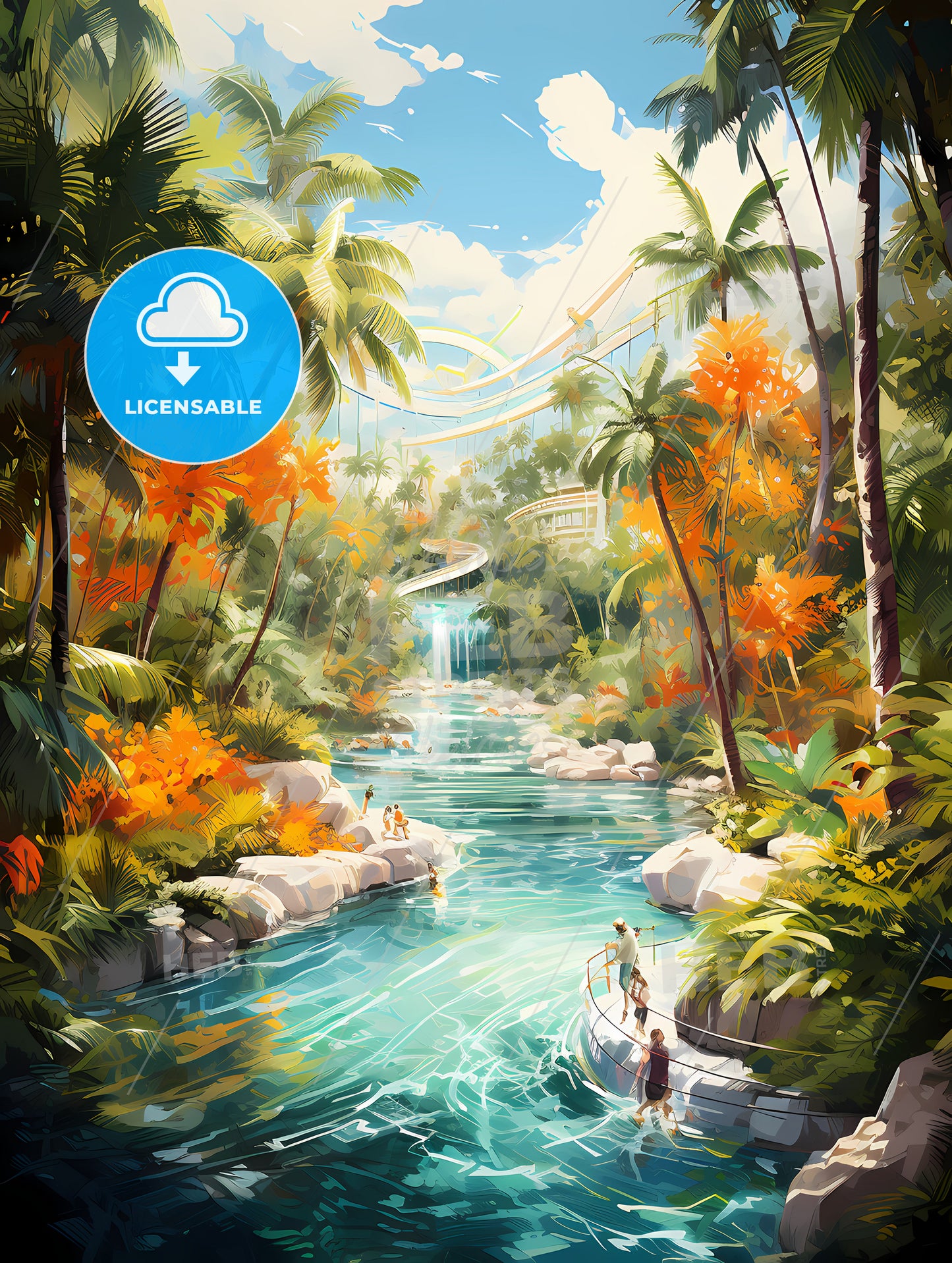 A Water Slide In A Tropical Forest