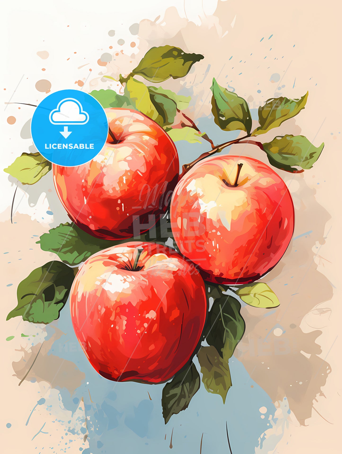 A Group Of Red Apples With Green Leaves