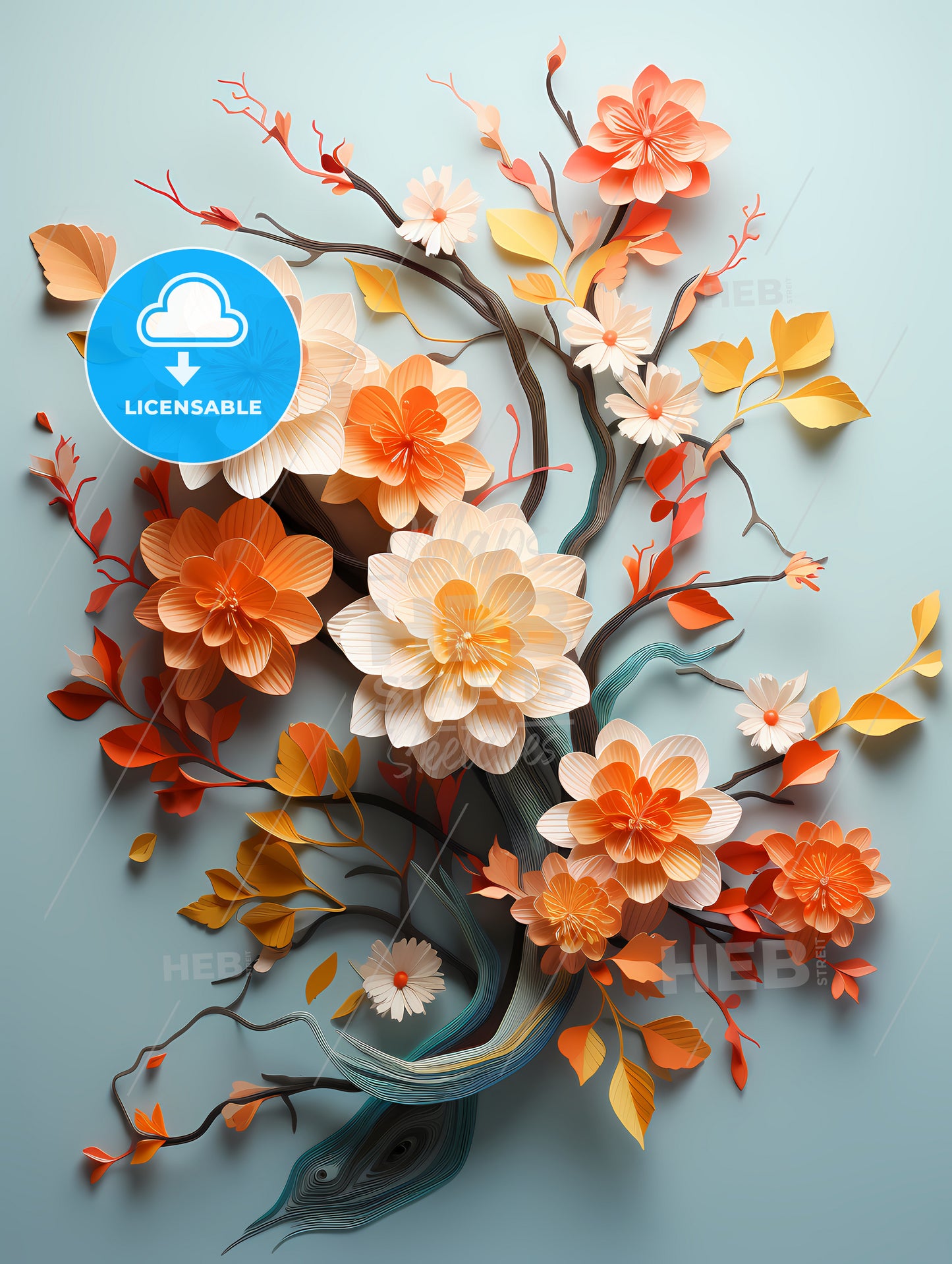 Papercut 3D - A Paper Flowers On A Blue Background