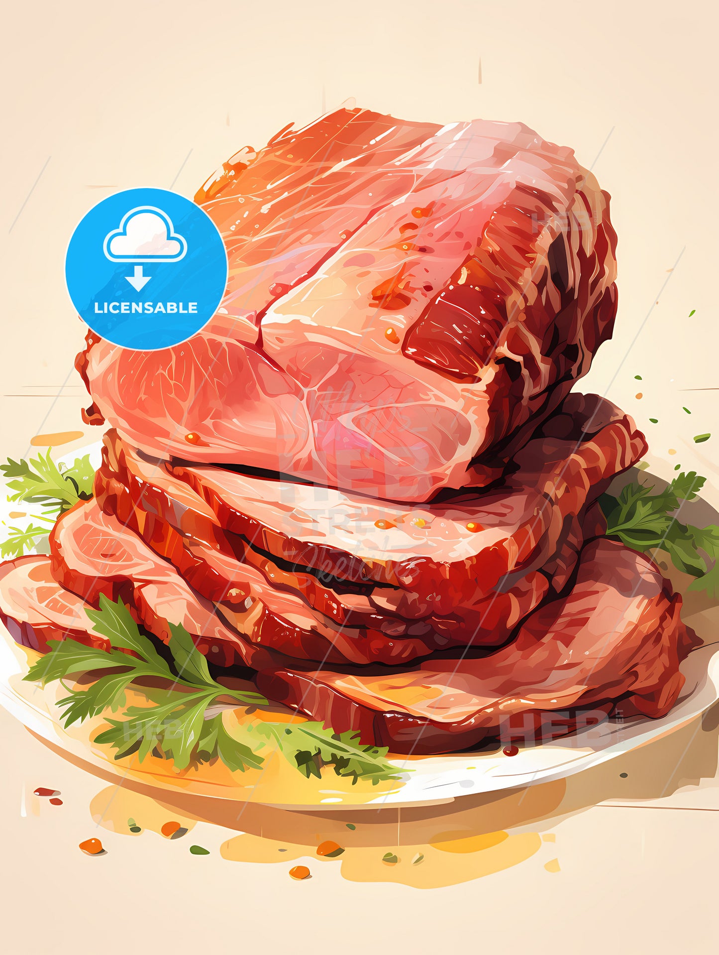 Pork - A Stack Of Meat On A Plate