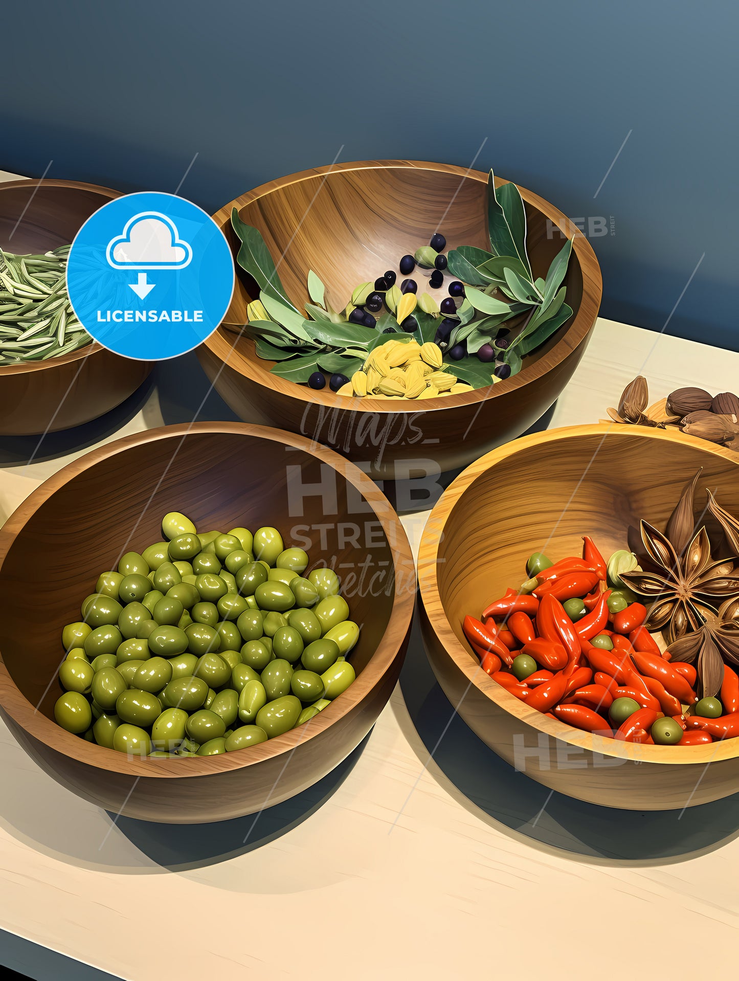 Herbs - A Group Of Bowls Of Food