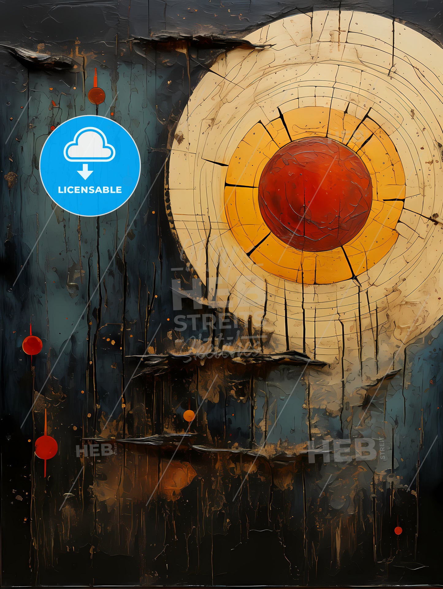 A Painting Of A Circle With Red And Yellow Circles