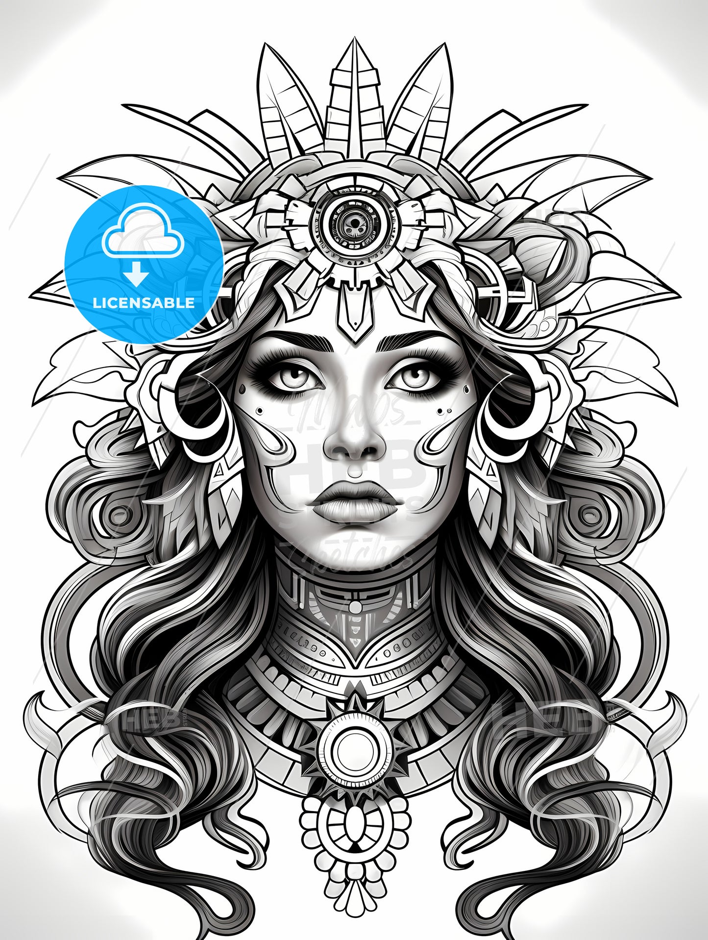 Coloring Book - A Woman With A Crown And Ornate Hair