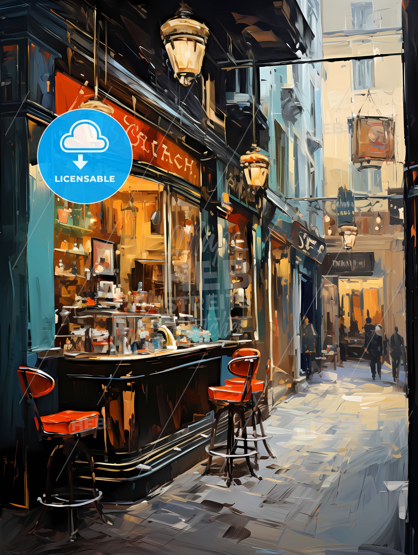 A Street With A Bar And Chairs