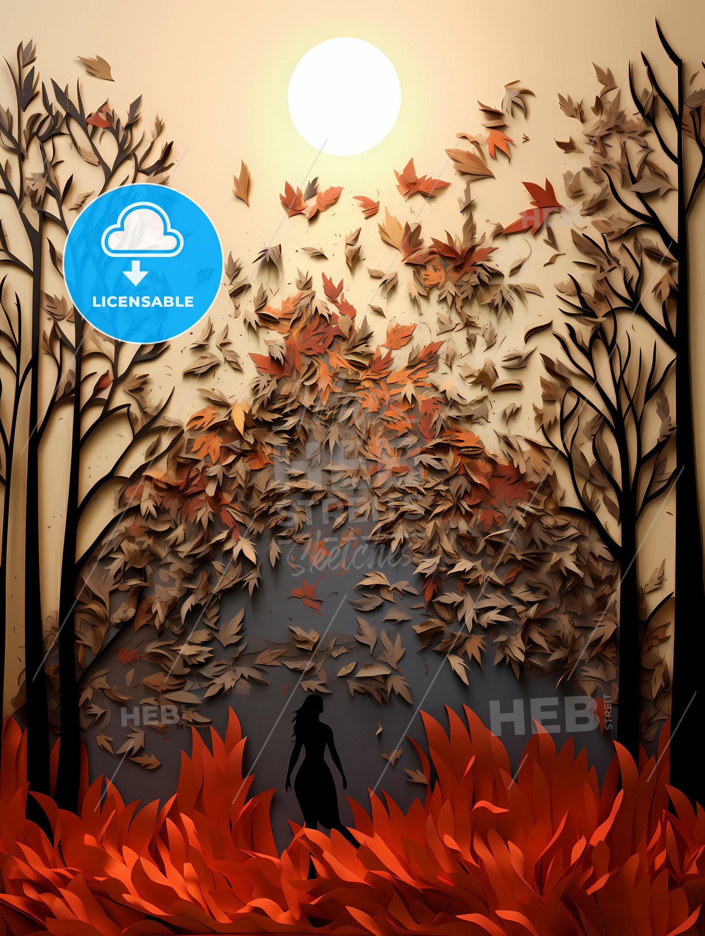 Leaves Rain - A Woman Standing In A Forest With Leaves