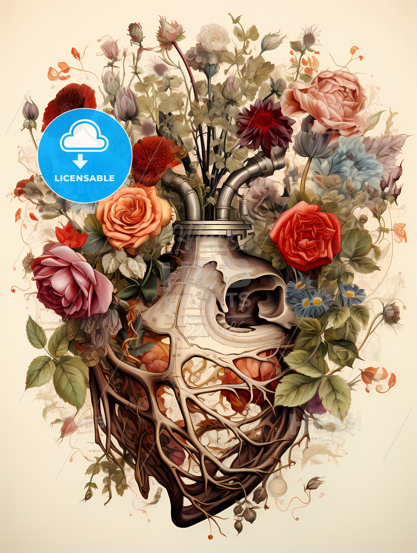 A Human Heart With Flowers And Leaves