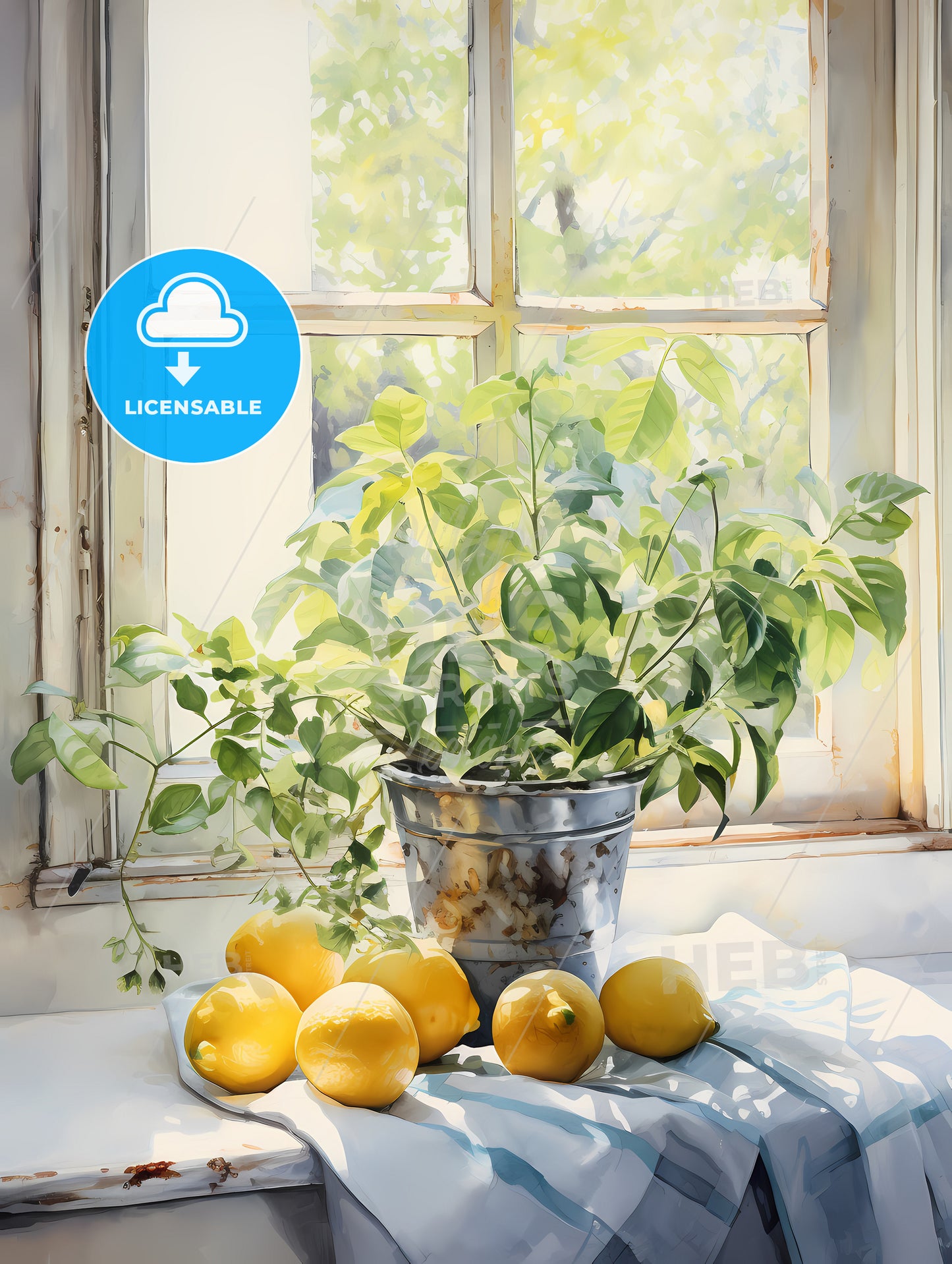 A Plant In A Bucket Next To Lemons