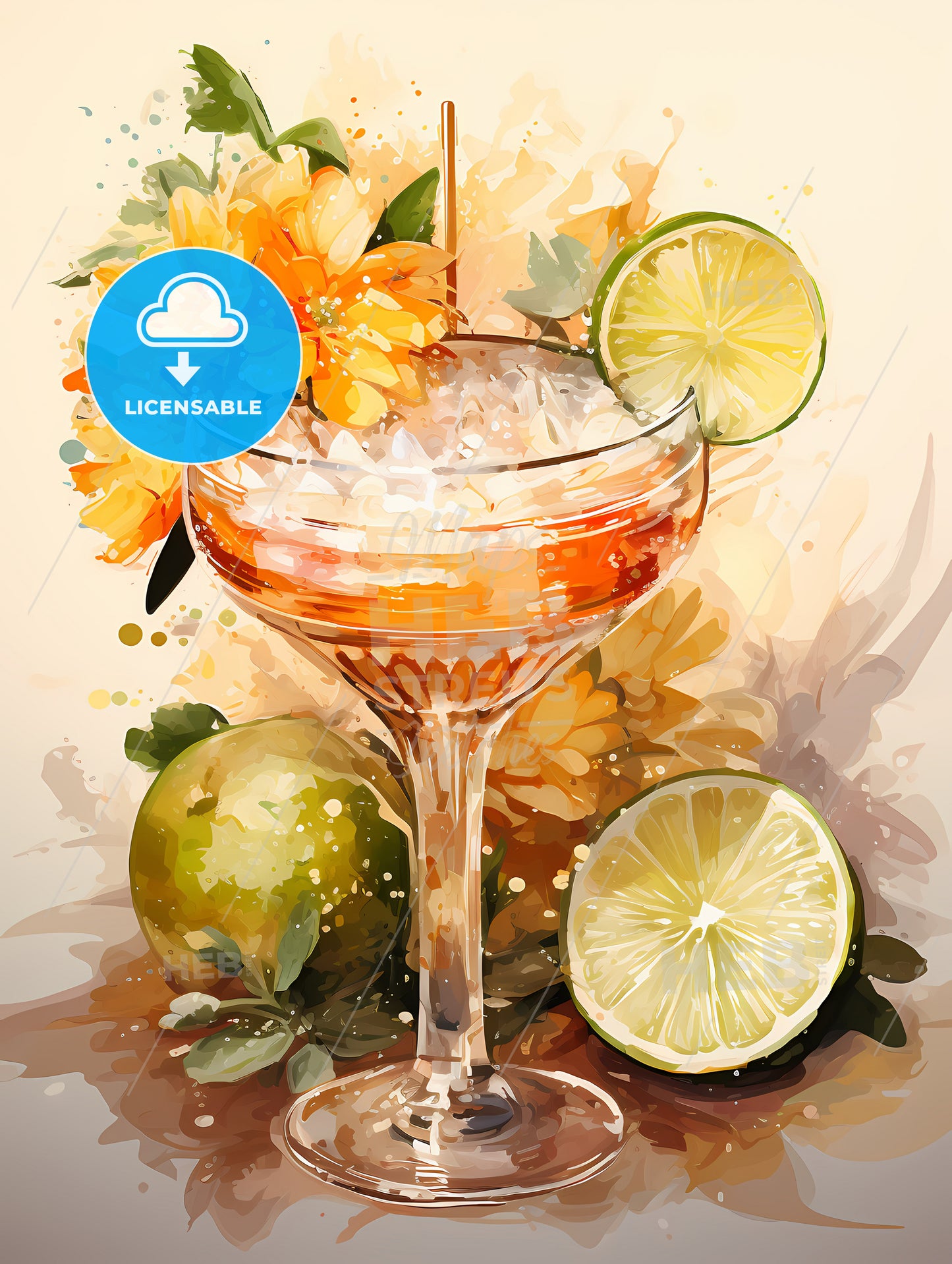 A Glass With A Drink And Fruit