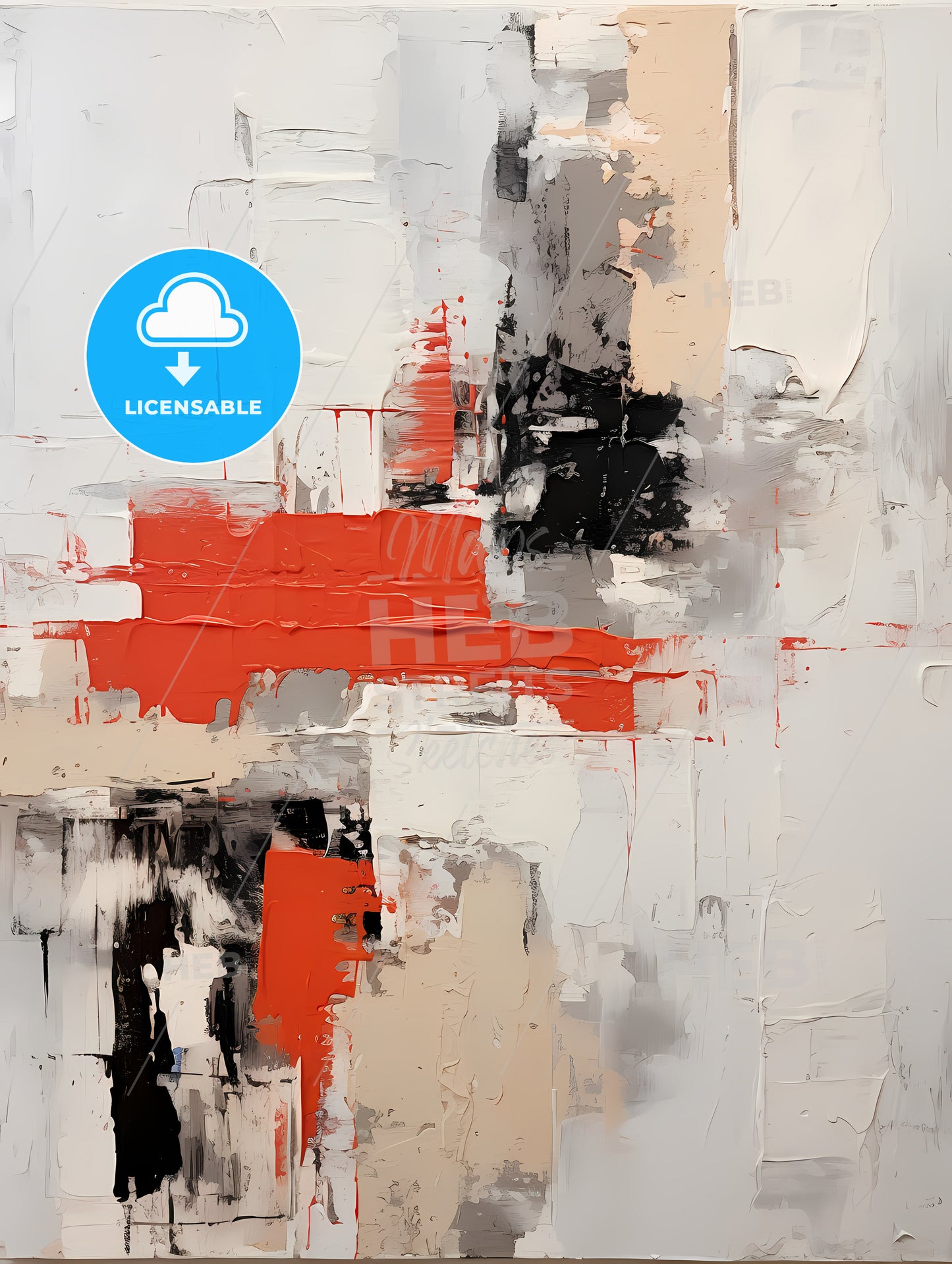 Abstract - A Painting Of A White Wall With Red And Black Paint