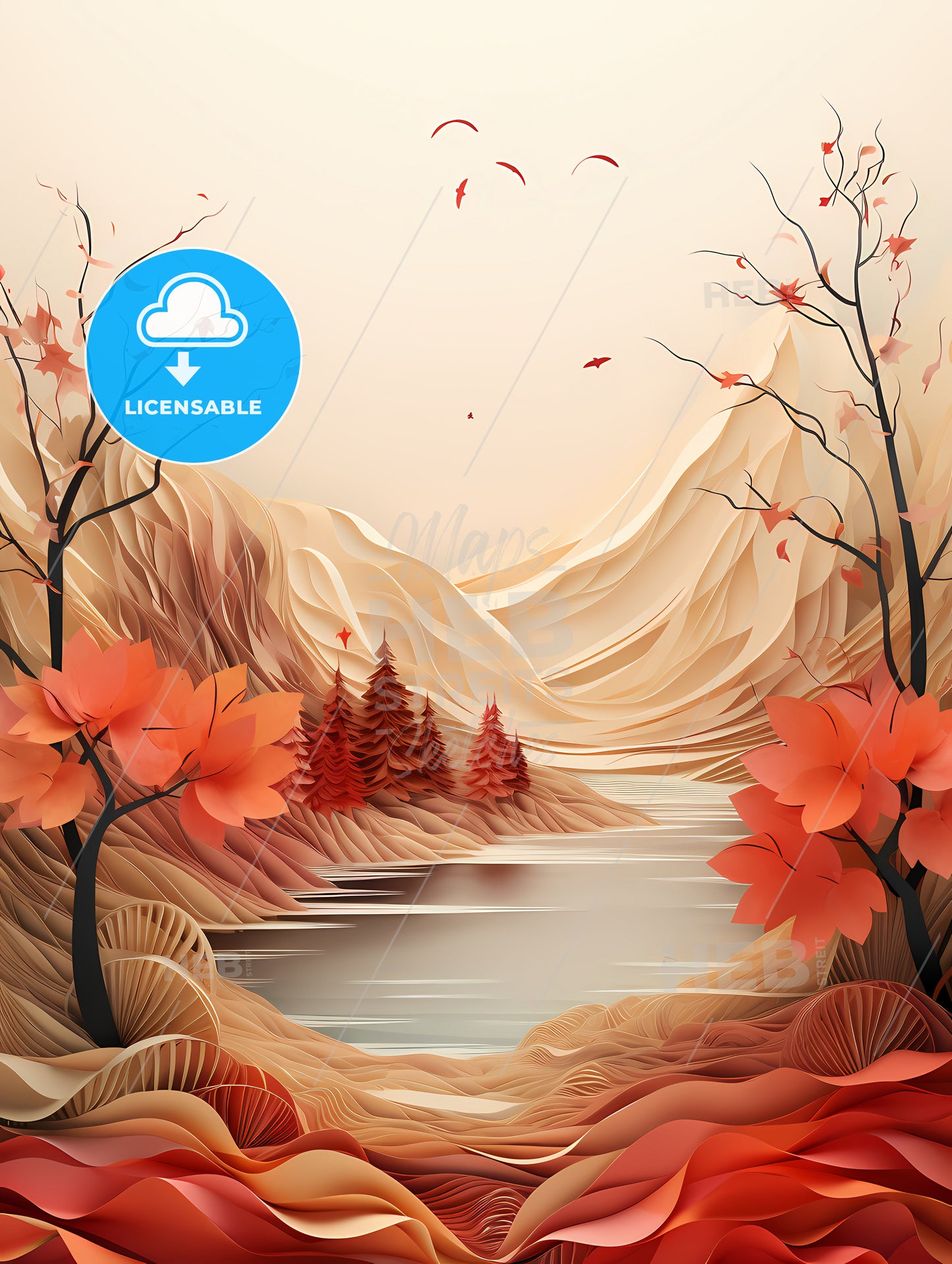 Red Fall - A Landscape With Trees And A River