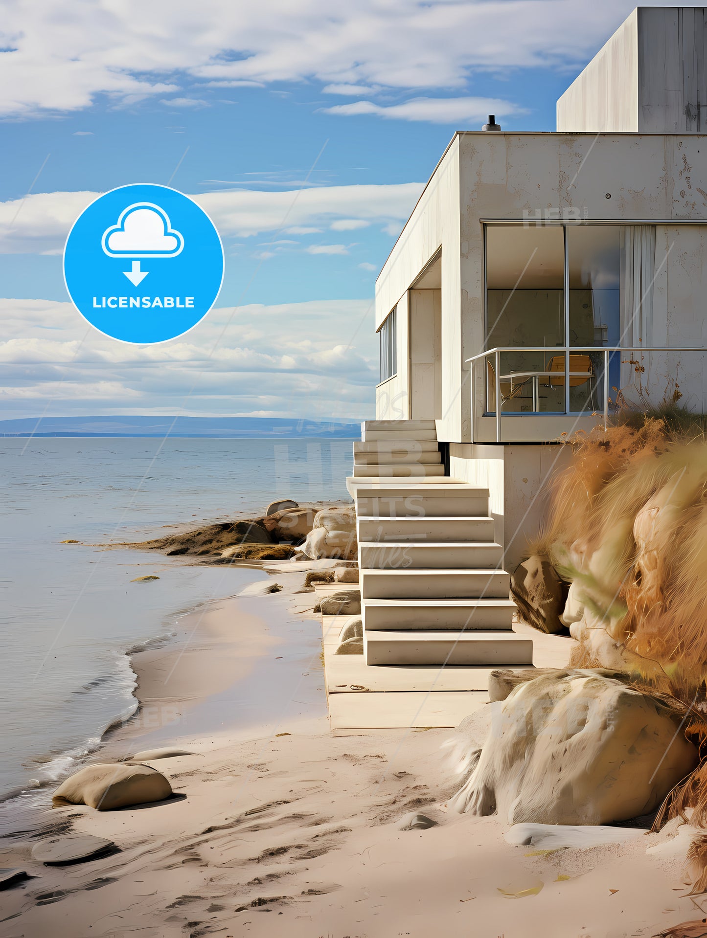Modernism - A Building With Stairs On The Side Of The Beach