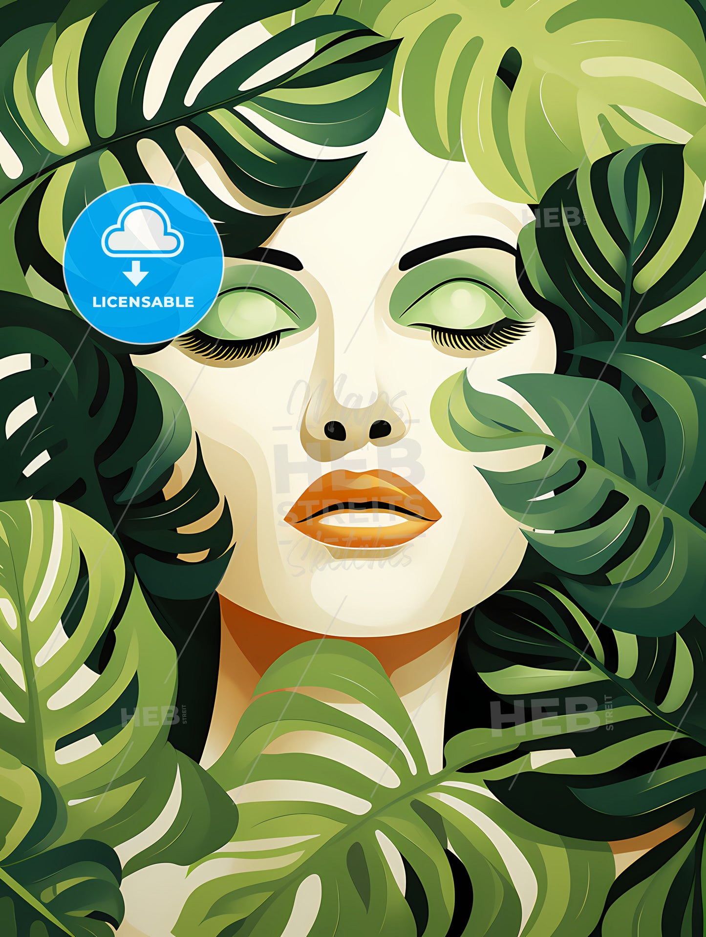 Boho - A Woman'S Face Surrounded By Leaves