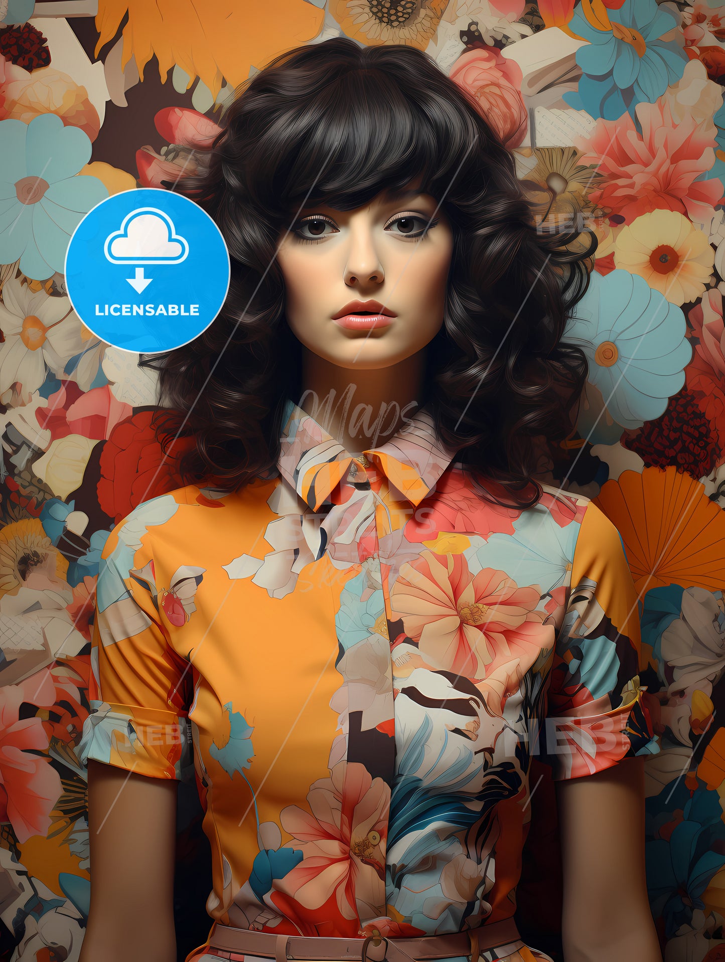 A Woman With Curly Hair Wearing A Floral Shirt