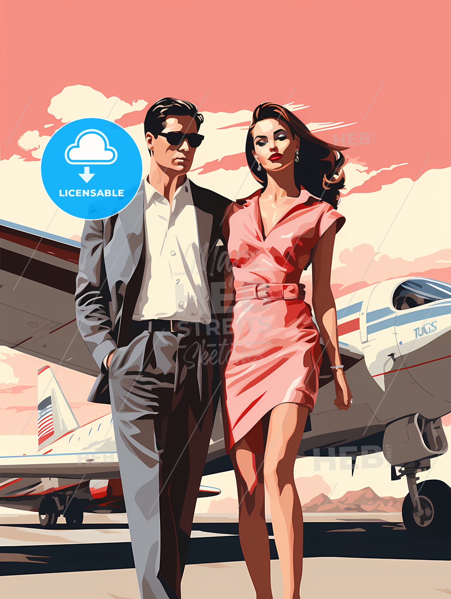 Fashion - A Man And Woman Standing Next To An Airplane