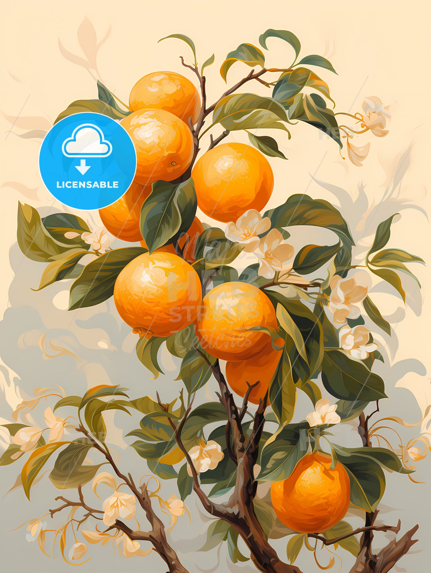 A Painting Of Oranges On A Tree