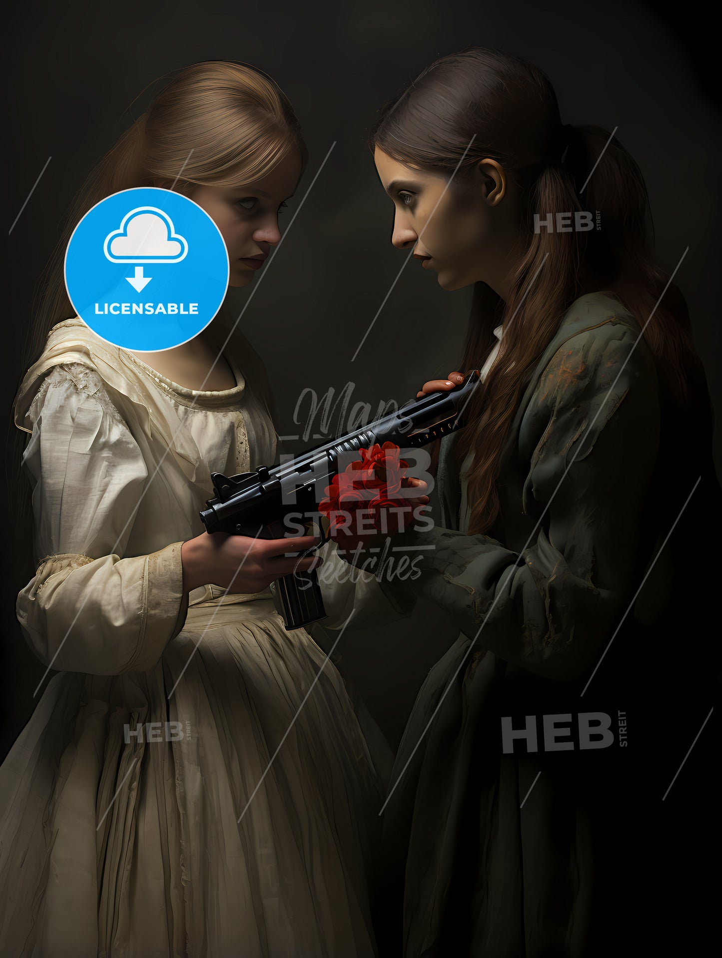 The Revolution - A Woman Holding A Gun And Another Woman Holding A Gun
