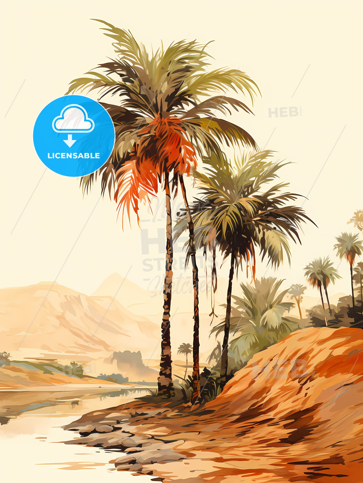 Vintage - A Painting Of Palm Trees And A River