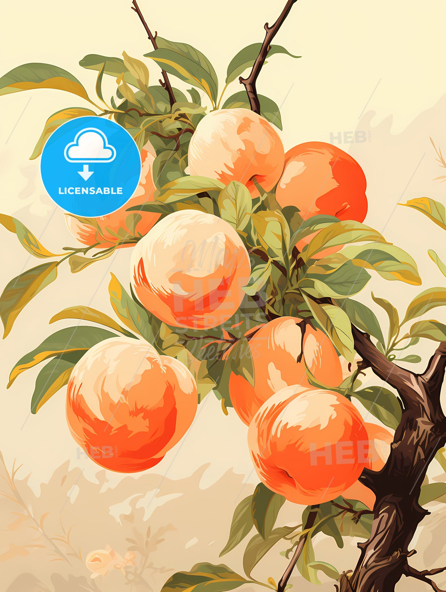 A Painting Of Peaches On A Tree