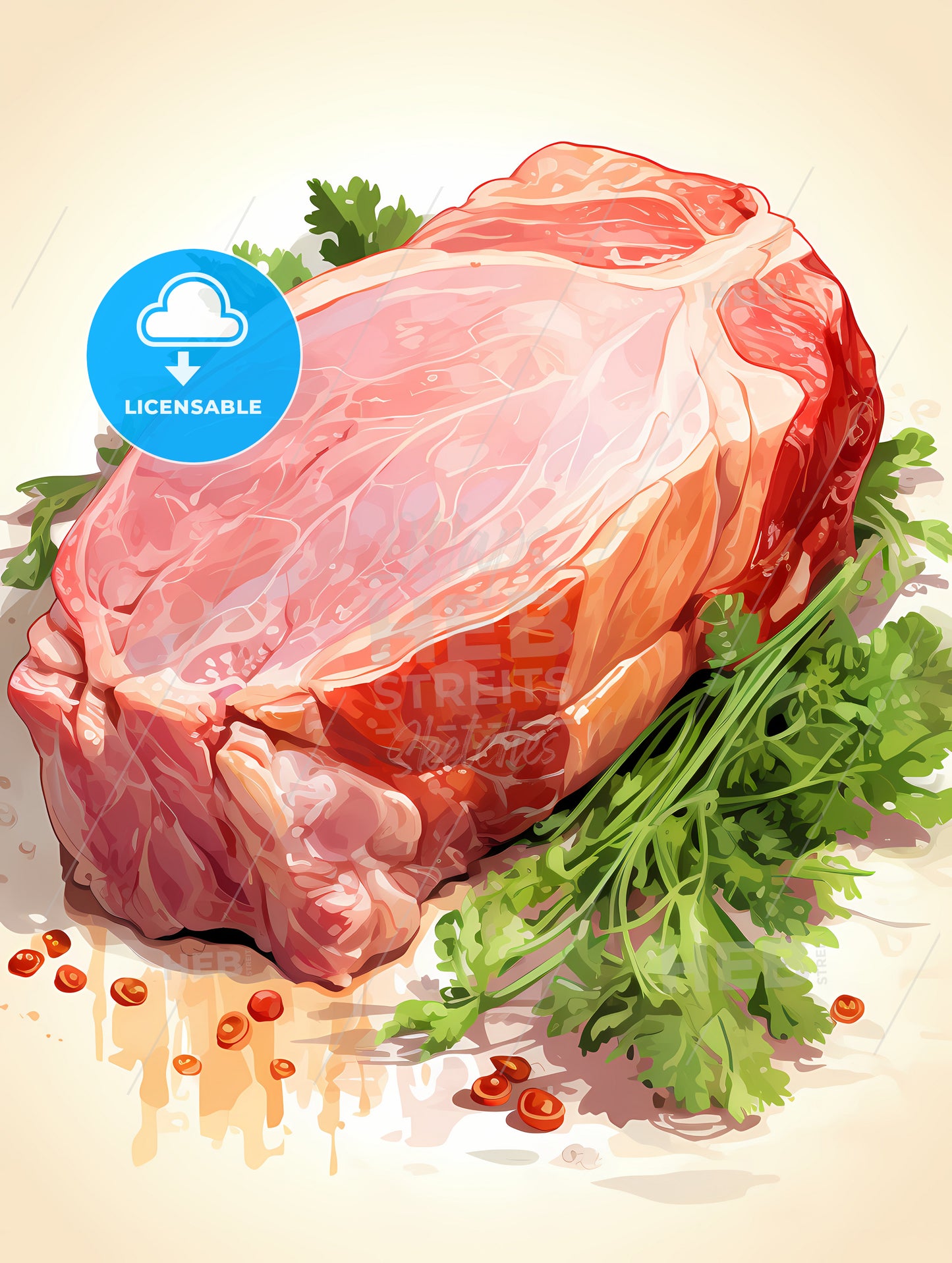 Pork - A Piece Of Meat With Parsley And Peppercorns