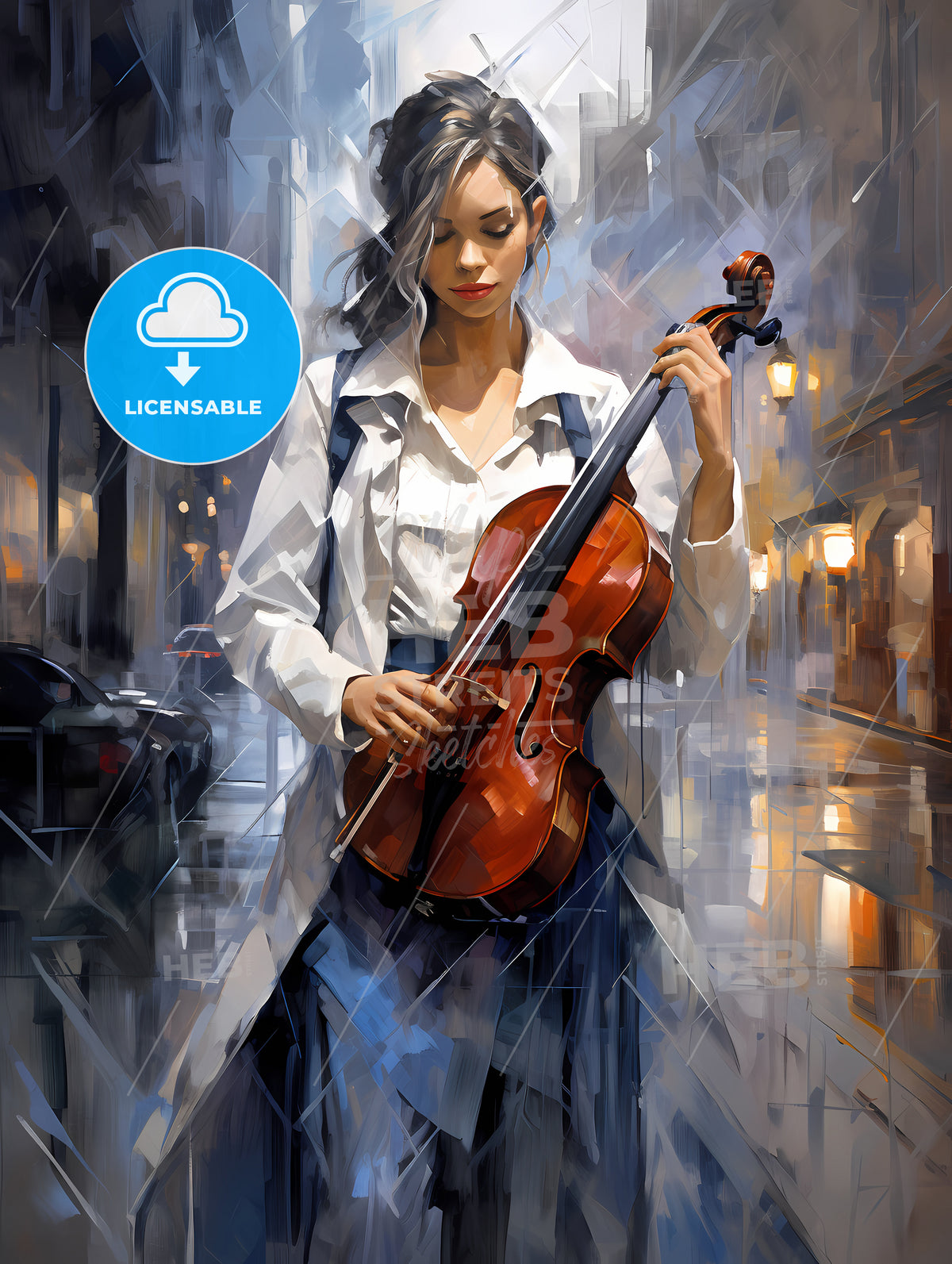 Urban Art - A Woman Playing A Violin