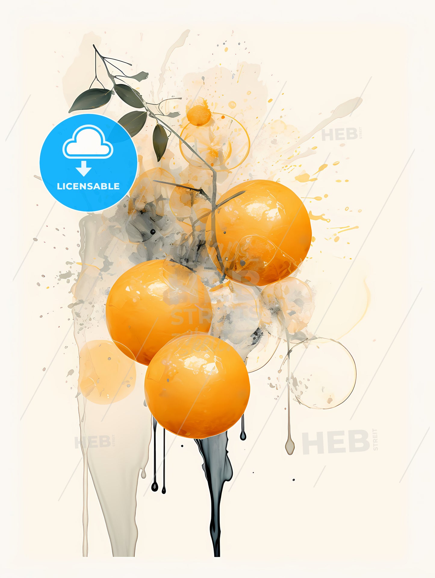 A Painting Of Oranges And Leaves