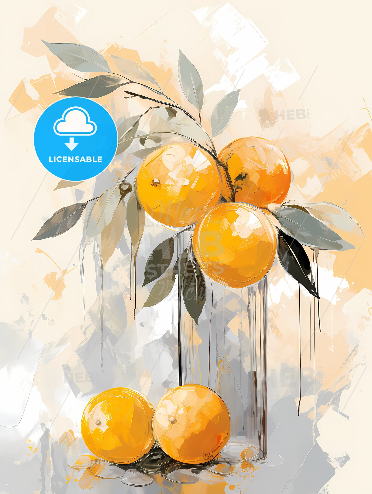 A Painting Of Oranges On A Branch